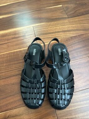 MELISSA LADIES BLACK FISHERMAN GLOSS JELLY SANDALS SIZE 8
